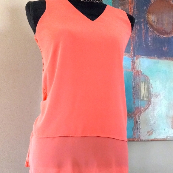 Michael Kors Peach Sheer Front Layered Sleeveless Top Size Small - Picture 4 of 12